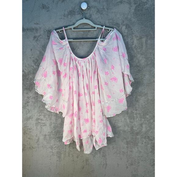 Ivy Jane Blouse Small Pink Floral Cold Shoulder Ruffled Fairy Cottage Core - Picture 5 of 8